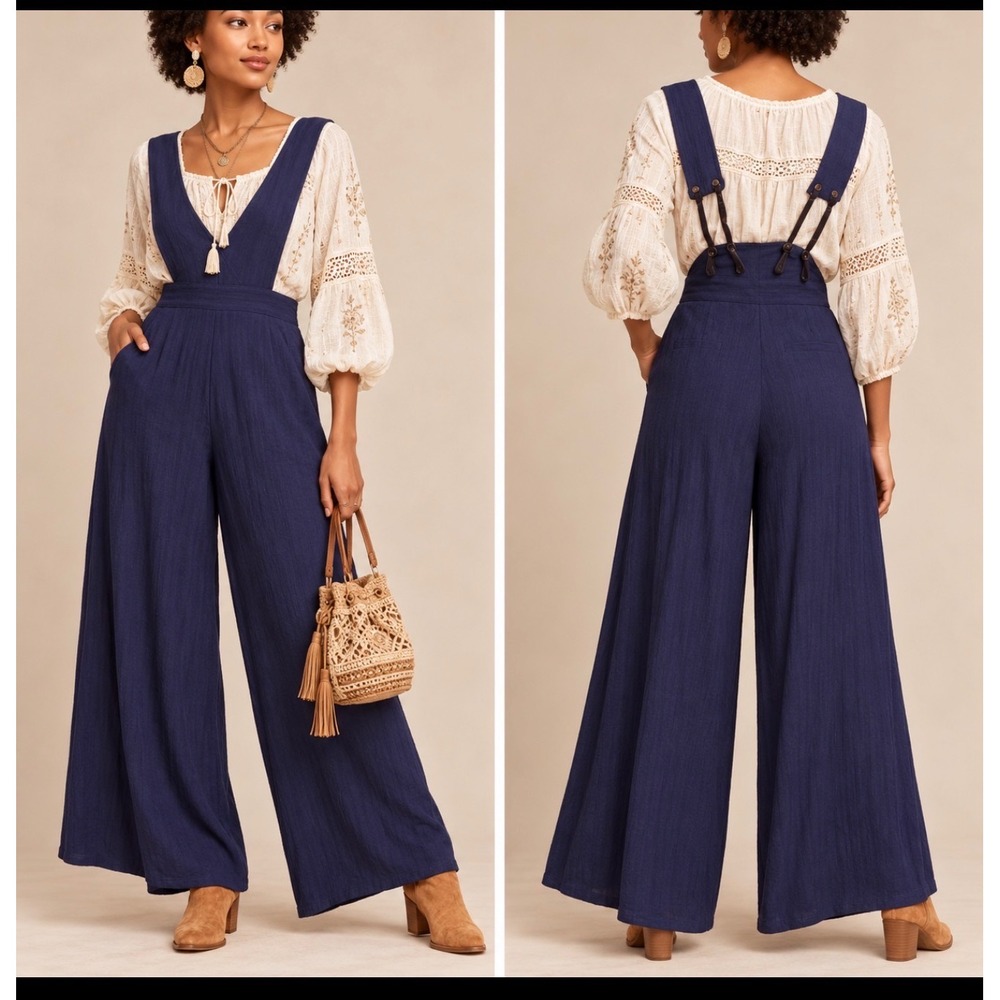 Maeve Anthropologie dark purple Wide Leg Pinafore Jumpsuit Size 6